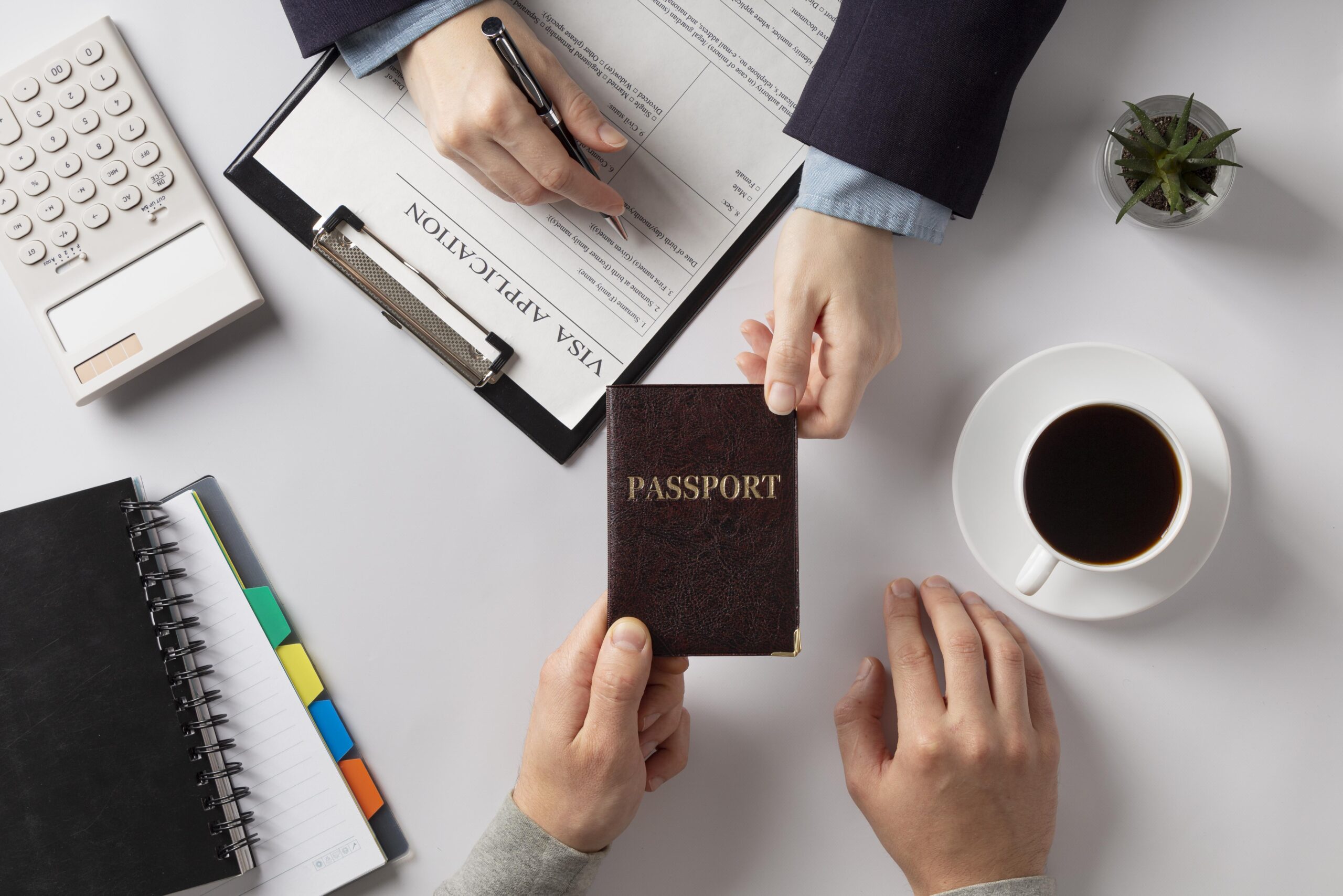 Visa application documents flat lay